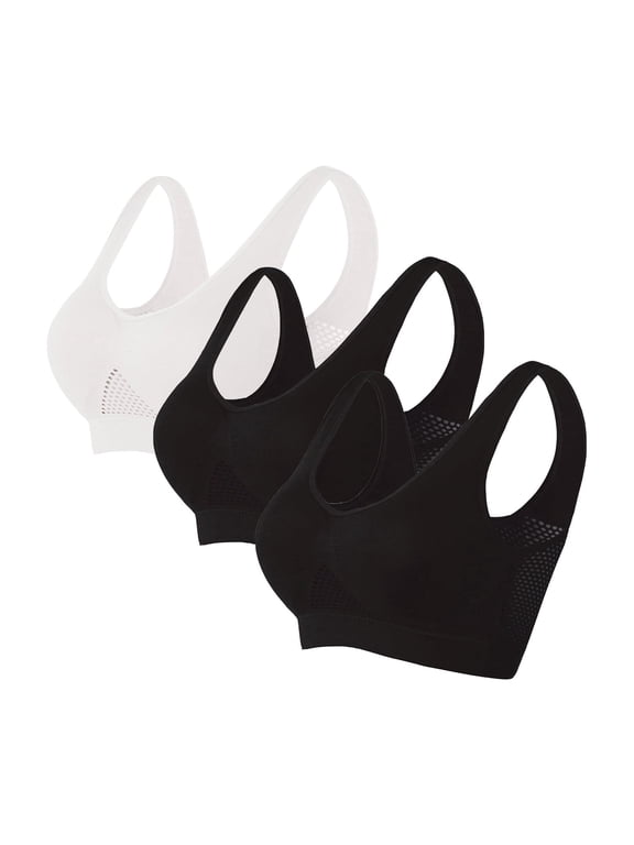Plus Size Sports Bras 4X to 5X 3 Pack for Women No Underwire Bralettes Ladies Multipack Pullover Push Up Support Athletic Underwear Bra S-5X