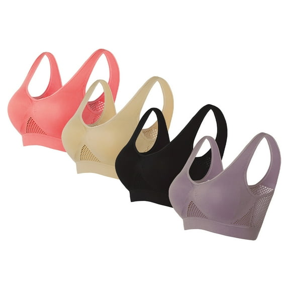 Plus Size Sports Bras 4X to 5X 3 Pack for Women 4 Pack S-5X Pullover Bralettes Wirefree Multipack Breathable Push-Up Workout Underwear Bra