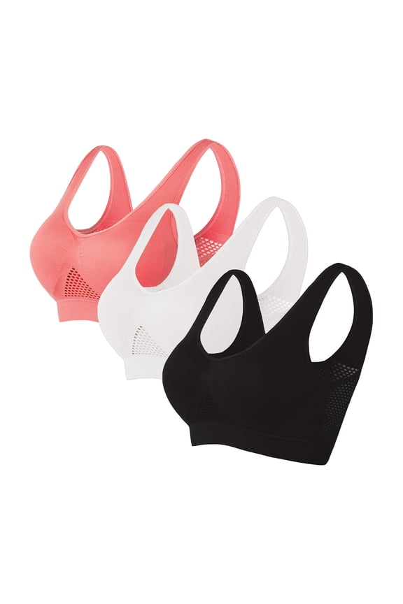 Plus Size Sports Bras 4X to 5X 3 Pack for Women No Underwire Bralettes S-5XL Stretchy Pullover Push Up Breathable Athletic Underwear Bra