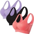 thumbnail image 1 of Womens 3 Pack Sports Bras Plus Size S-5X No Underwire Push-Up Pullover Underwear Ladies Breathable High-Impact Multipack Workout Bralettes, 1 of 5