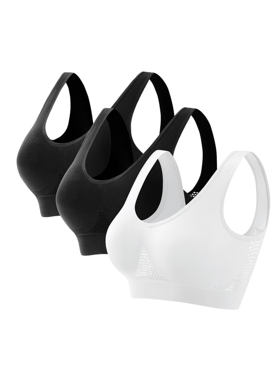 Plus Size Sports Bras 4X to 5X 3 Pack for Women S-5X Push Up Bralettes No Underwire Womens Breathable Stretchy Pullover Multipack Yoga Underwear Bra