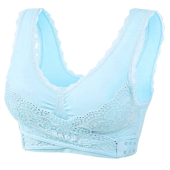 Plus Size Sports Bras Women Convertible Bra Feature V-Neck T-Shirt Bra Style W-1059 Blue S