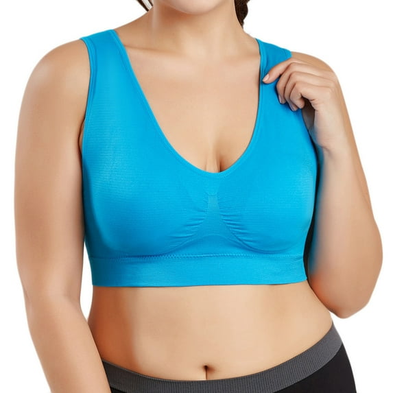 Plus Size Sports Bras for Women Ultra Comfort Seamless Wide Strap Yoga Bra Breathable Stretch Everyday Bra Sleep Leisure Bralettes Wirefree Racerback Workout Bra with Removable Pads