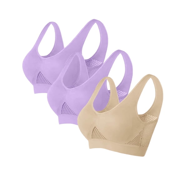 Plus Size Sports Bras for Women 3 Pack S-5X No Underwire Stretchy Pullover Underwear Ladies Breathable Push-Up Multipack Athletic Bralettes Clearance