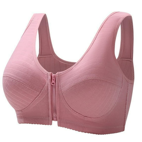 Plus Size Sports Bras for Women Adjustable Strap Full Coverage Bra Zip Front Lift Padded Basic Brassiere Underwear (4XL, Pink)