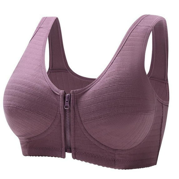 Plus Size Sports Bras for Women Adjustable Strap Full Coverage Bra Zip Front Lift Padded Basic Brassiere Underwear (4XL, Purple)