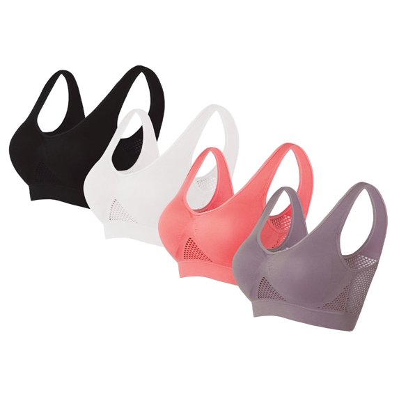 Sinpiling Sports Bras for Women 4 Pack Plus Size S-5X Wireless Push Up Underwear Ladies Pullover Stretchy High-Impact Multipack Bralettes