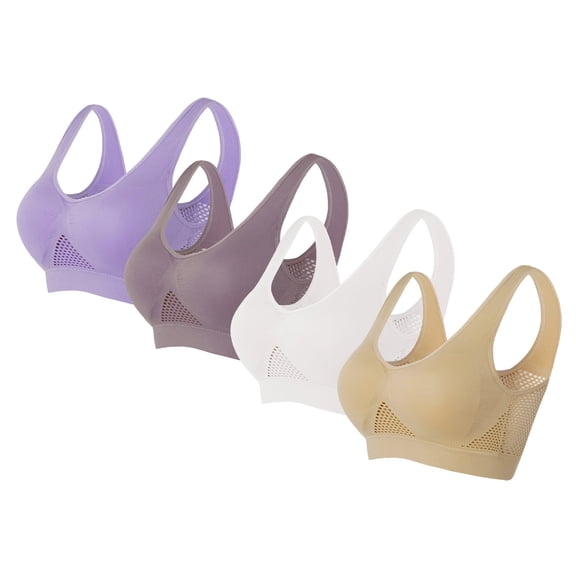 Plus Size Sports Bras for Women S-5X 4 Pack Multipack No Underwire Pullover Push Up Bralettes Stretchy Nylon Support Workout Underwear Bra Clearance