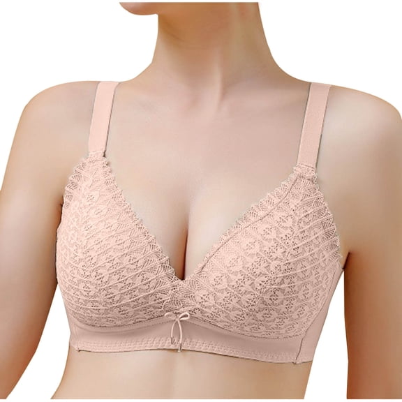 Plus Size Sports bras for Women Wireless Fashion Solid Color Steel Rings Lace Pad Gathering Everyday Bras