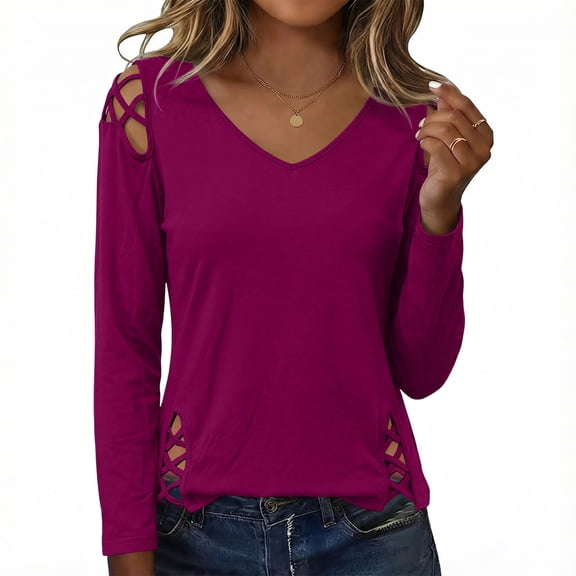 Plus Size Spring Clothes Dressy Casual Blouses Basic Tshirts V Neck Long Sleeve Shirts for Women Trendy Tops