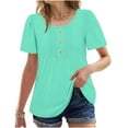 thumbnail image 1 of Plus Size Spring Clothes for Women Fashion Spring Solid Color Base T-Shirts Pleated Button Short Sleeve Round Neck Top, 1 of 8