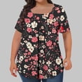 thumbnail image 1 of Plus Size Square Neck Floral Ruffle Short Sleeve Blouse - Loose Fit Tops for Women, Breathable Cotton Tunic Top with Tummy Control, Summer Casual & Office Wear,L-5XL, 1 of 4