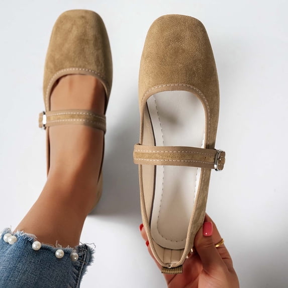 Plus Size Square Toe Comfortable Shoes Daily Wear Spring Summer Wide Width Office Work Khaki 8.5