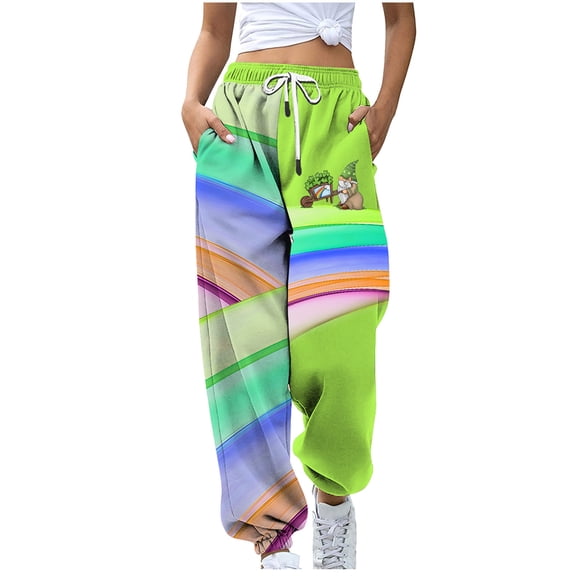 Plus Size St Patricks Day Pants Women Retro Graphic Color Block / Tie Dye Casual Loose Sweatpants,Gray shirts for women X-Large