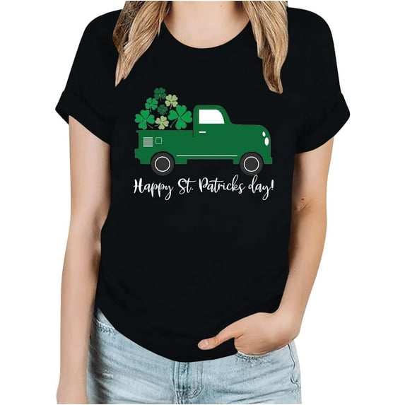 Plus Size St Patricks Day Shirt Women Trendy Short Sleeve Crewneck Pullover Funny Irish Shamrock Graphic Tee Shirts