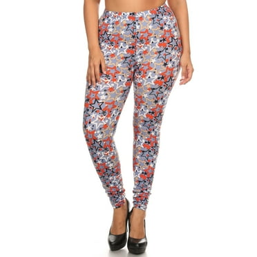 Plus Size Star Print, Full Length Leggings In A Slim Fitting Style With A Banded High Waist Multi