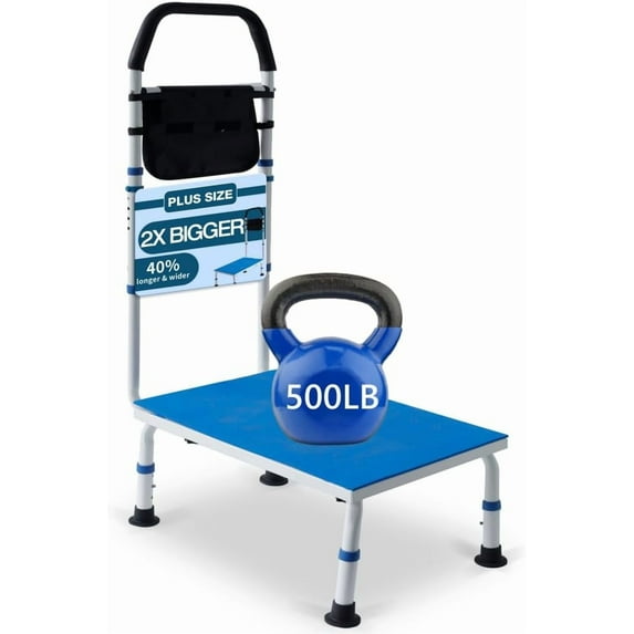 Plus Size Stepping Stool for Adults, 500 lbs Weight Capacity Extra Wide Bed Step Stool with Handle