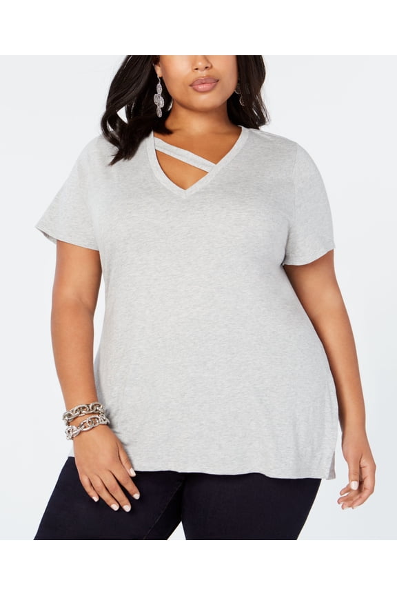 Plus Size Strap Neck T-Shirt Grey 3X