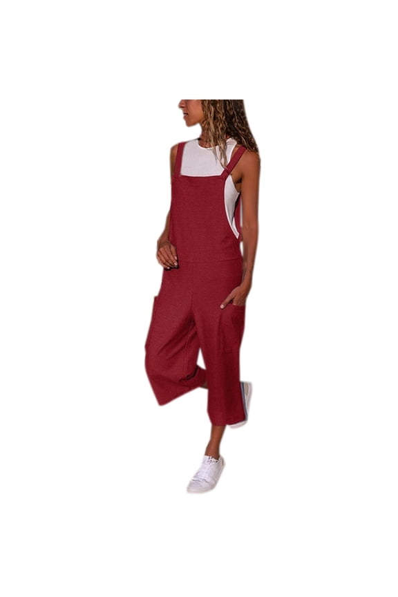 Plus Size Strap Overalls for Women Button Thick Straps Jumpsuit Loose Straight Leg Casual Rompers