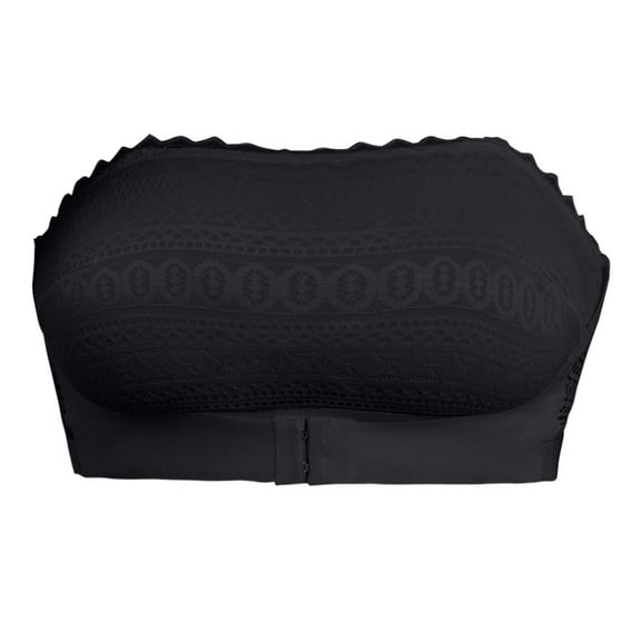 Plus Size Strapless Bra Push Up Front Closure with Lace Detail, Backless Comfort for Everyday Wear, Includes Free Clear Straps, Black/White/Beige