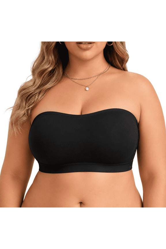 Plus Size Strapless Bra, Wireless Bandeau Bra, Full Coverage Side Closure