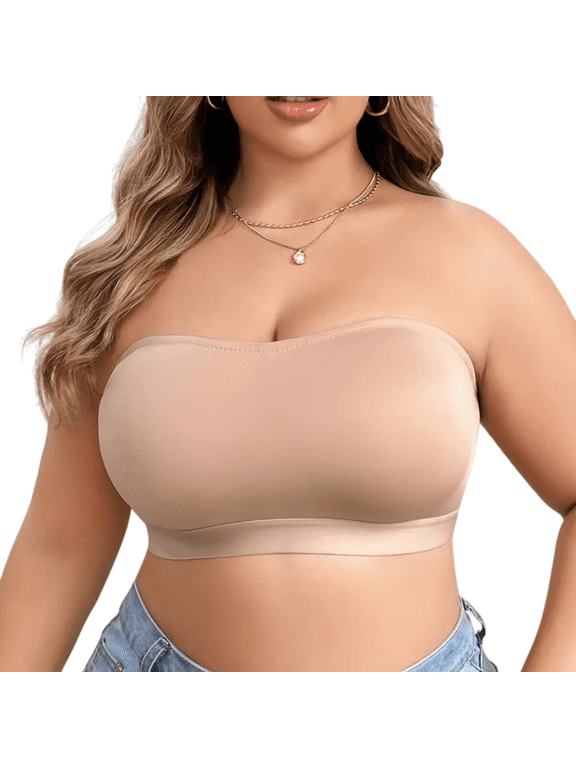 Plus Size Strapless Bra, Wireless Bandeau Bra, Full Coverage Side Closure