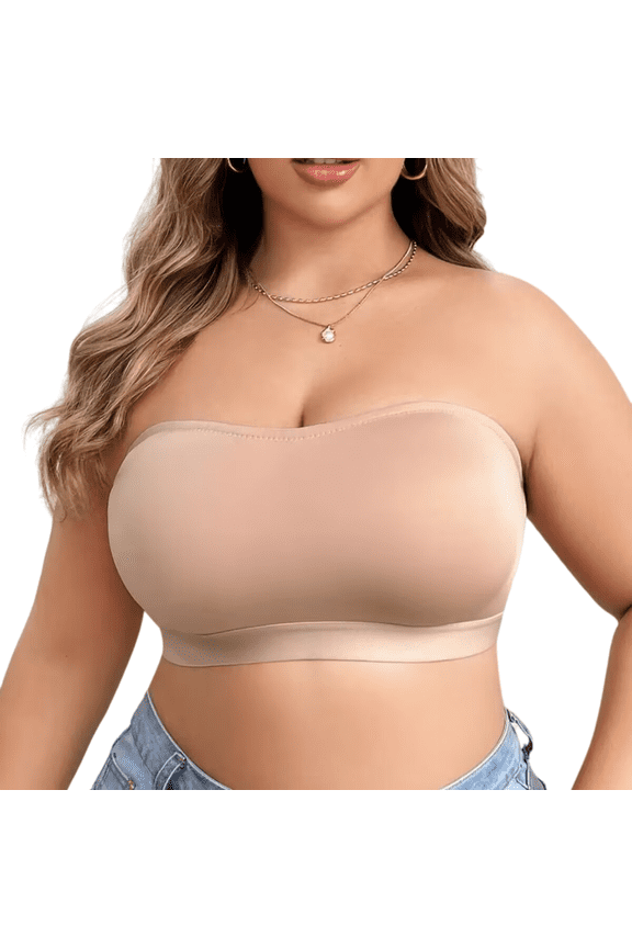 Plus Size Strapless Bra, Wireless Bandeau Bra, Full Coverage Side Closure