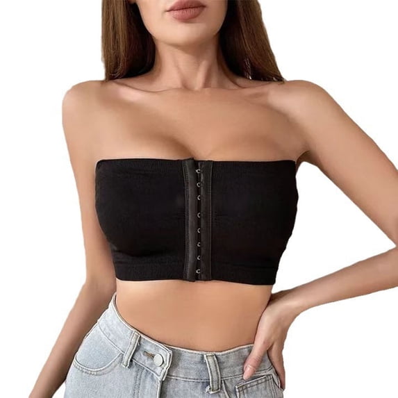 Plus Size Strapless Bras for Women Front Closure Wireless Seamless Bralette Bandeau Bra Tube Tops Push Up Bras