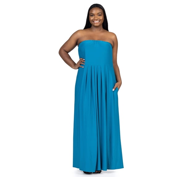 Plus Size Strapless Pleated Pocket Maxi Dress