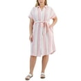 thumbnail image 1 of Plus Size Stripe Print Shirtdress Aloe White 2X, 1 of 1