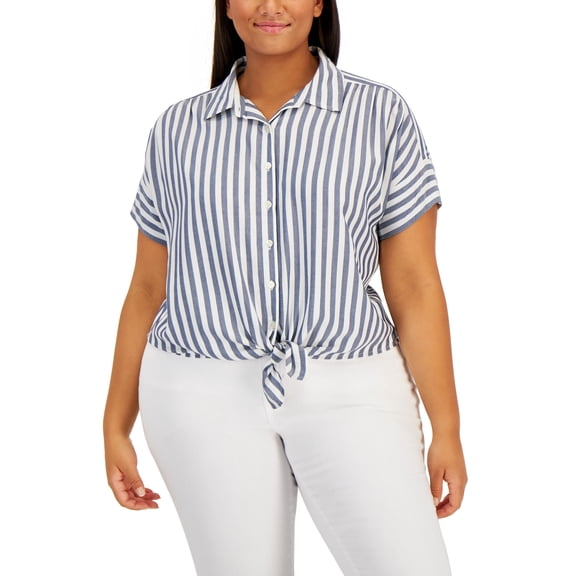 Plus Size Striped Blouse Even Lines 2X