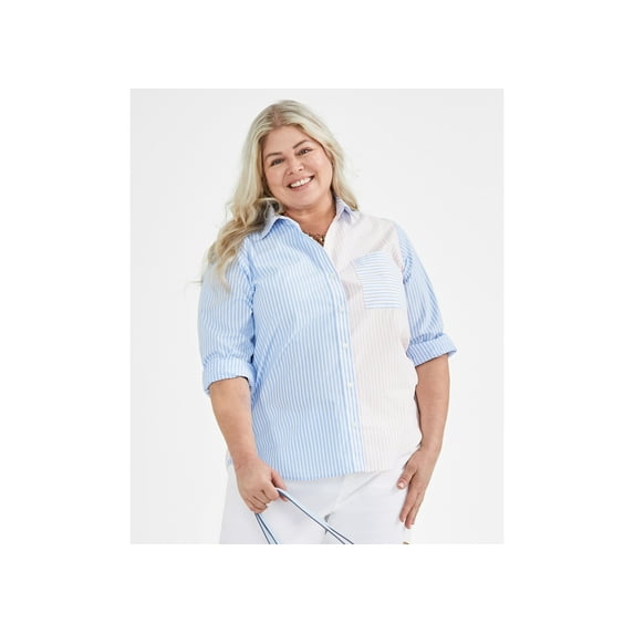 Style & Co. Women's Plus Size Striped Perfect Shirt Mix Stripe 3X