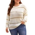 thumbnail image 1 of Plus Size Striped Sweaters Women Loose Fit Warm Knit Crewneck Pullover L-3XL Fall Winter Casual Jumper Tops, 1 of 8