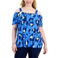 thumbnail image 1 of Plus Size Strokes Square-Neck Cold-Shoulder Top Ocean Current Combo S, 1 of 1