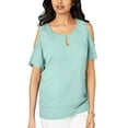 thumbnail image 1 of Plus Size Studded Cold-Shoulder Top Aqua Flash 2X, 1 of 1