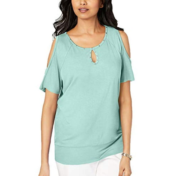 Plus Size Studded Cold-Shoulder Top Aqua Flash 2X