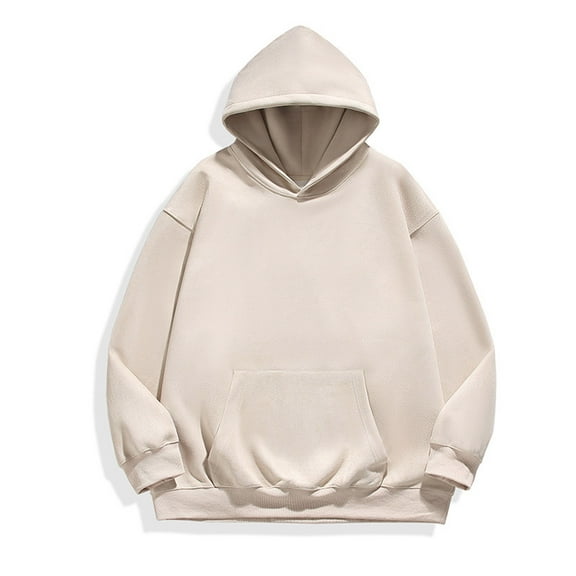 Plus Size Sueded Hoodies for Men with Front Pocket Big & Tall M-5X Pullover Sweatshirts Long Sleeve Solid Color Slim-Fit Going-Out Hooded Tops