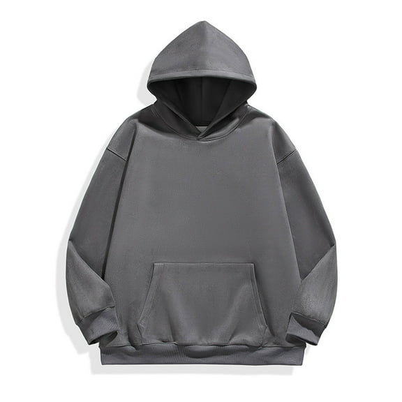 Plus Size Sueded Hoodies for Men with Front Pocket Big & Tall M-5X Pullover Sweatshirts Long Sleeve Solid Color Slim-Fit Going-Out Hooded Tops