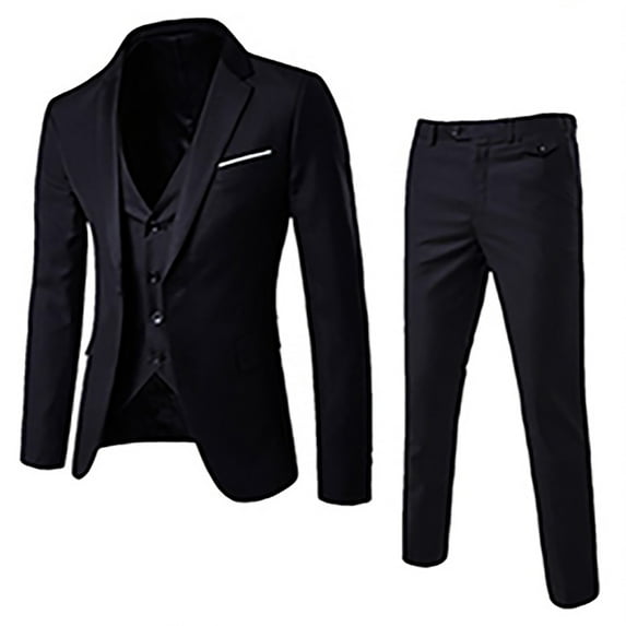 Plus Size Suit Blazer for Men 3Pcs, Men’s Suit Slim 3-Piece Suit One Button Business Wedding Party Jacket Vest & Pants Outfits