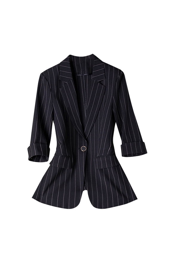 Plus Size Suit Jacket for Womens Striped Turndown Collar Suits 3/4 Sleeve Tops Blazer Regular Fit Slim Size Blosues Loose Fitted Shirts Office Work Bussiness Suit Jacket