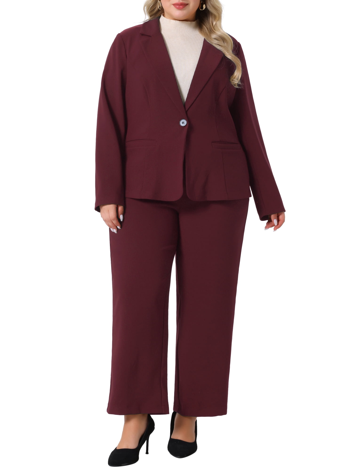 Agnes Orinda Plus Size Suit Two Piece Outfits for Women Business Office  Blazer Jacket and Pants Suit Set 1X Black - Walmart.com