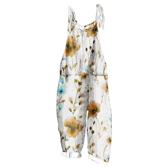 Plus Size Summer Bib Pants for Women 2025 Casual Loose Harem Rompers with Pockets Vintage Bib Pants for Daily Lounge