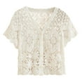 thumbnail image 1 of Plus Size Summer Cardigan Women Fashion Lightweight Lace Knit Short Sleeve Open Front Top Stylish Casual Everyday Wear, 1 of 3