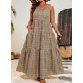 thumbnail image 1 of Plus Size Summer Casual Retro Plaid Ruffle Hem Camisole Maxi Dress In Black, 1 of 8