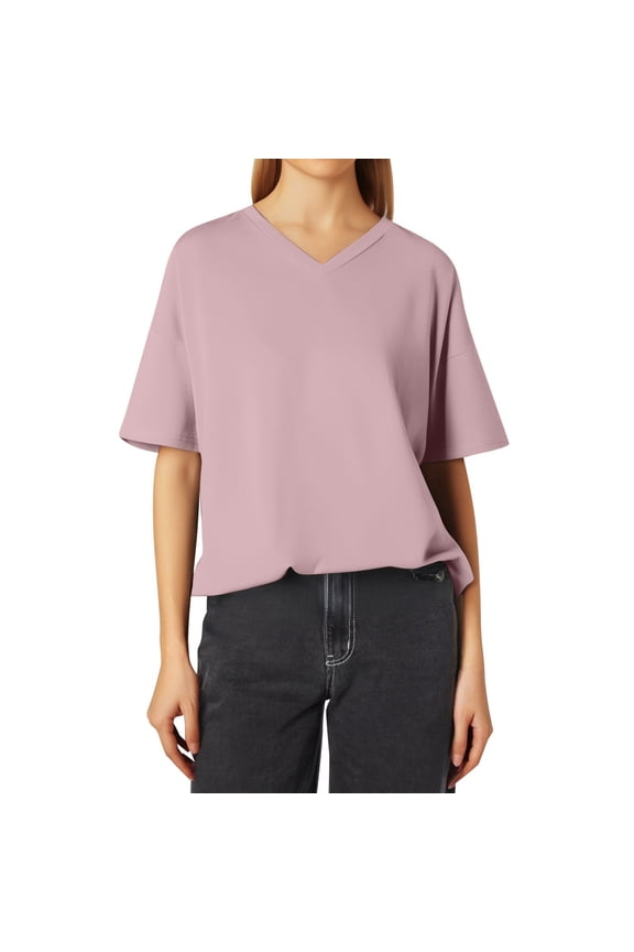 Plus Size Summer Clothes for Women Fashion Casual Solid Color Loose V Neck Short Sleeved T Shirt Top Womens plus Size Colla Shirts Low Cut Shirt Fall Color Long Sleeve under Shirts Light Purple XL