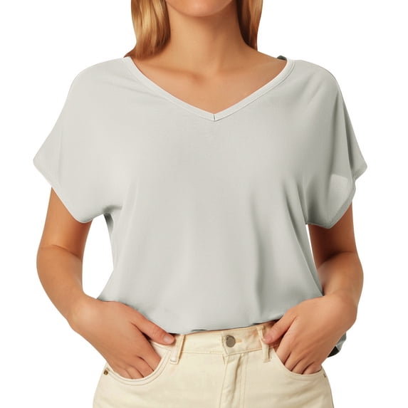 Plus Size Summer Clothes for Women Fashion Casual V Neck Solid Color Short Sleeved Top T Shirt plus Size Plain Shirts Long Sleeve Long Women Top Sleeve Shirts Teen Girls Womens Tall White XL