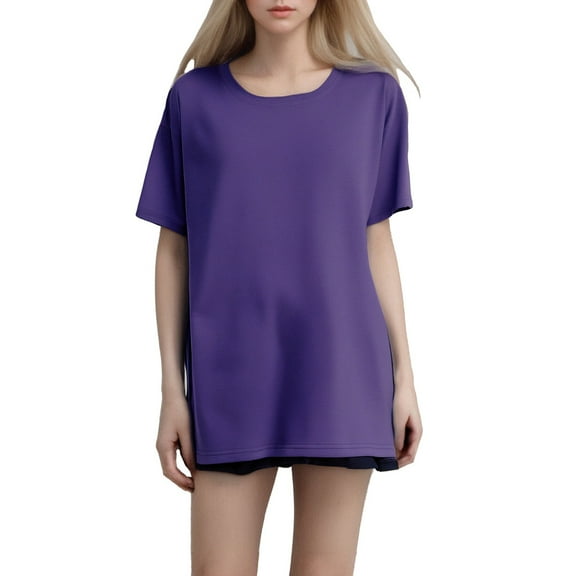 Plus Size Summer Clothes for Women Fashion Round Neck Plus Size Short Sleeved Solid Color T Shirt Top Floral Sleeve Shirt Cute Short Teen Girl Tee Shirts for Women Loose Fit Graphic Dark Purple 3XL