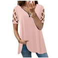 thumbnail image 1 of Plus Size Summer Clothes for Women Fashion Round Neck Short Sleeved Printed T Shirt Top Fitted Long Sleeve Shirt Long Sleeve Women Tees Athletic Shirts Tight Fit 2x Dressy Shirts Pink 2XL, 1 of 5