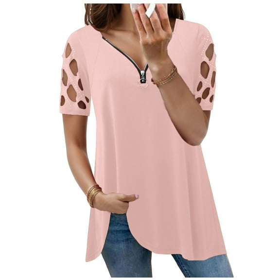 Plus Size Summer Clothes for Women Fashion Round Neck Short Sleeved Printed T Shirt Top Fitted Long Sleeve Shirt Long Sleeve Women Tees Athletic Shirts Tight Fit 2x Dressy Shirts Pink 2XL