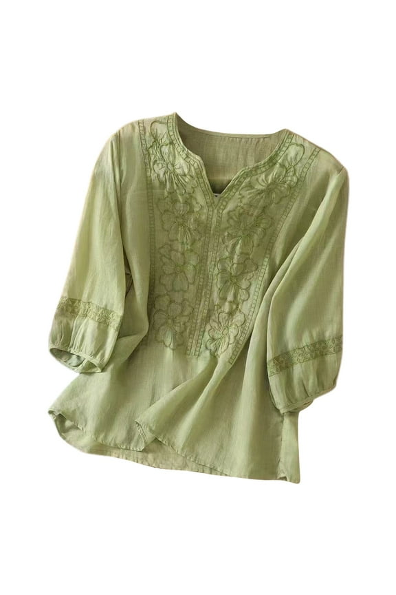 Plus Size Summer Clothes for Women Half Sleeved Shirt Summer Embroidered Pullover Short Sleeved T Shirt Womens Long Sleep Top Colla Short Sleeve Shirts for Women Shirts Turtleneck Green XL